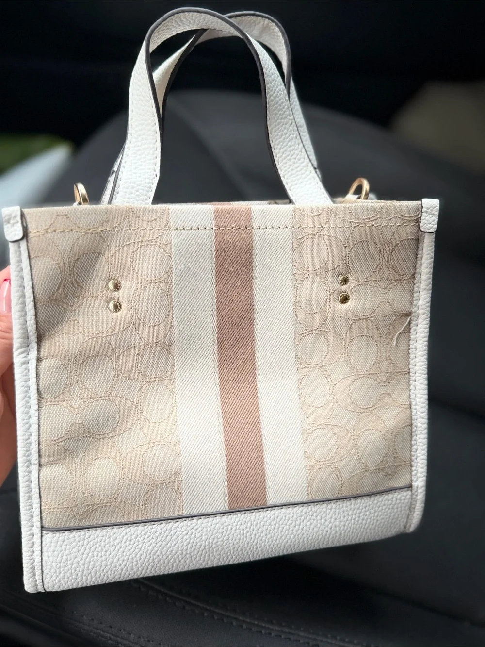 Coach Mini Tote in Beige Canvas with White Leather Trim
